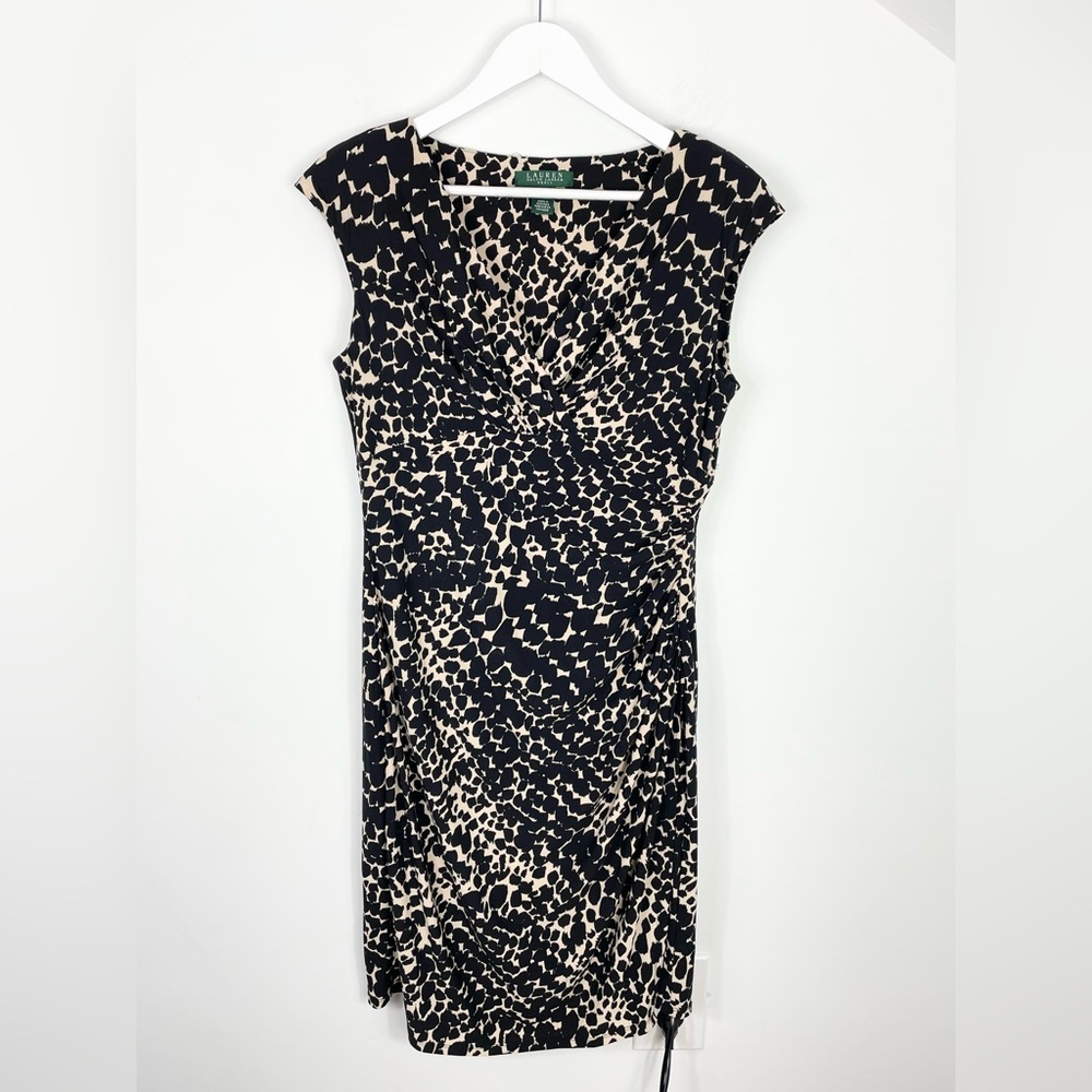 Ralph Lauren Womens Animal Print V-Neck Sleeveless Empire Waist Sheath Dress 12